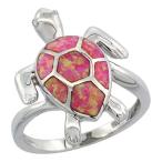 Sterling Silver Pink Synthetic Opal Sea Turtle Ring for Women 7/8 inch