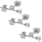 3 Pair Set Sterling Silver Tiny Cubic Zirconia Earrings Studs 2.5 mm 4