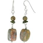 Sterling Silver Dangle Earrings with Natural Picture Jasper and Unakit