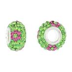 Sterling Silver Crystal Charm Bead Peridot &amp; Pink Topaz Flower Color C