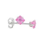 Sterling Silver Cubic Zirconia Square Pink Earrings Studs 3 mm Princes