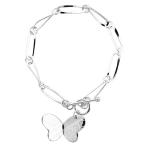 Sterling Silver Dangling Butterfly Oval Link Toggle Charm Bracelet, 7