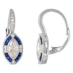 Sterling Silver Art Deco Lever Back Earrings Marquise CZ 9mm Synthetic