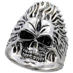 Sterling Silver Skull on Flames Ring for Women 1 3/8 inch size 8
