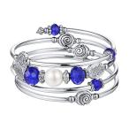Pearl&amp;Club Bead Crystal Wrap Bangle Bracelet - Fashion Jewelry Beaded