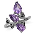 2.33ct. Natural Amethyst 925 Sterling Silver Bypass Leaf Ring Size 8