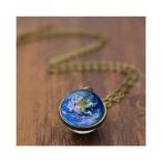 JczR.Y Double-Sided Earth Glass Time Gemstone Ball Pendant Necklace Ei