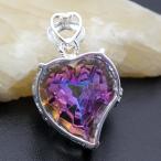 Silver Heart Shape Pendant Fire Mystic Topaz Chain Necklace 18" (Fire