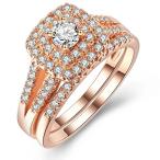 Caperci Sterling Silver Rose Gold Cubic Zirconia Engagement Wedding Br