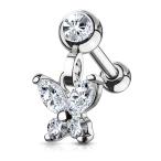 MoBody Clear CZ Jeweled Dangle Butterfly Tragus Earring Surgical Steel