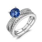 Caperci Sterling Silver Cubic Zirconia and Tanzanite Engagement Weddin