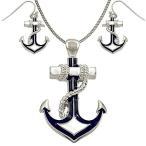 DianaL Boutique Anchor Pendant Necklace and Earring Set 24" Stainless