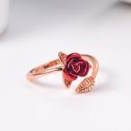 U7 Red Rose Flower Ring for Women Girls Rose Gold Plated Adjustable Wr