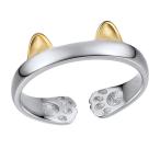 Paw End Ring Stylish Cat Lover Gift 925 Sterling Silver Band 18K Gold