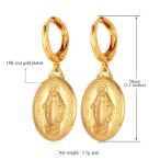 Women Ear Fashion Jewelry 18K Gold Plated Miraculous Medal Virgin Mary