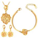 U7 Floating Rose Flower Jewelry Set Luxury Fashion 18K Gold Plated Bri