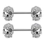 OUFER 2PCS 14G 316L Surgical Steel Nipple Rings Barbell Clear CZ Skull