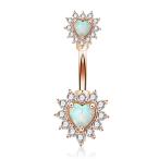 OUFER 14G Double Heart Opal Center CZ Filigree Belly Button Rings 316L