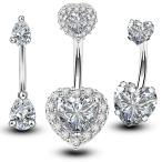 OUFER 3PCS 316L Surgical Steel 14g Belly Button Rings Clear CZ Navel R