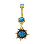 OUFER 14G Blue Opal Gold Sun Belly Button Rings 316L Stainless Steel N