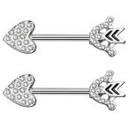 OUFER 2PCS 14G 316L Stainless Steel Nipplerings Barbell Clear CZ Heart