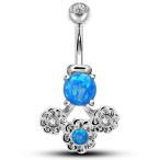OUFER 14G 316L Stainless Steel Belly Button Rings Blue Opal Clear CZ C