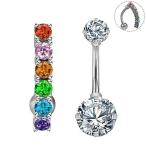 OUFER 2 PCS 316L Surgical Steel 14G Reverse Belly Button Rings Rainbow