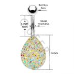 OUFER 14G 316L Surgical Steel Navel Rings Teardrop Shape White Druzy B