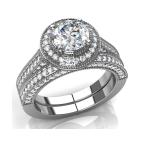 3.00 ct Round Cut Diamond Halo Engagement Ring and Matching Wedding Ba