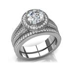 2.75 ct Round Cut Diamond Halo Engagement Split Shank Ring and Wedding