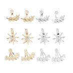 hefanny 12 Pairs Fashion Silver Plated Leaf Feather Stars Moon Butterf
