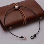 Aphaca Pearl Leather Choker Necklace for Women Handmade Simple Tiny Da