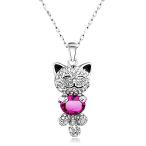 Caperci Cute Lucky Cat with Swarovski Elements Pink Crystal Pendant Ne