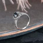 Mytys Vintage Jewelry Fashion Silver Ring for Women Black Round Cut Ma
