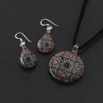 925 Sterling Silver Glass Jewelry Black Pink Flower Mandala Design Dan
