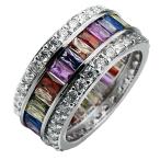 Womens Multicolor Band Baguette Gemstone Rings 925 Sterling Silver Rin