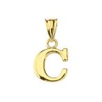 Fine Personalized Initial C Charm Pendant in Solid 10k Yellow Gold