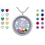 Beffy Family Tree Life Locket Necklace Pendant with Birthstones, Silve