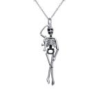 DAOCHONG Sterling Silver Oxidized Vintage Human Skeleton Skull Pendant