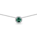 Sterling Silver Green Round Halo Slide Choker Necklace Made with Swaro
