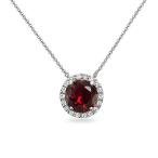 Sterling Silver Created Ruby and White Topaz Halo Slide Pendant Neckla