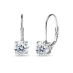 Sterling Silver Clear Round-cut Leverback Earrings Made with Swarovski