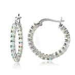 Sterling Silver Created White Opal Inside Out Hoop Earrings