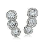 Sterling Silver Cubic Zirconia Round-cut Crawler Climber Earrings