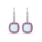 Sterling Silver Simulated White Opal &amp; Simulated Ruby Cushion-cut Halo
