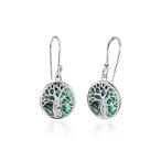 Sterling Silver Abalone Polished Tree of Life Dangle Earrings