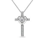Sterling Silver Cross Heart Necklace Made with Swarovski Zirconia