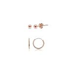 2 Pairs Rose Gold Flash Sterling Silver 10mm Endless Hoops &amp; 2mm Bead