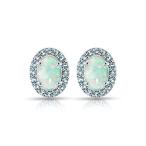 Sterling Silver Simulated White Opal and Blue Topaz Oval Halo Stud Ear