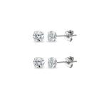 2 Pair Set 14K White Gold Cubic Zirconia Tiny 3mm Round Stud Earrings